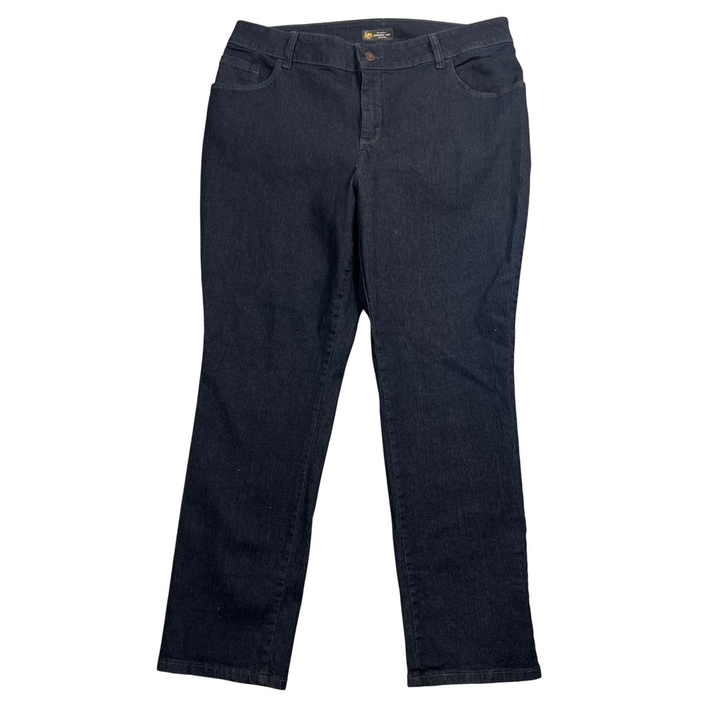 Lee Womens 18W Blue Jeans Relaxed Straight High Rise Instantly Slims